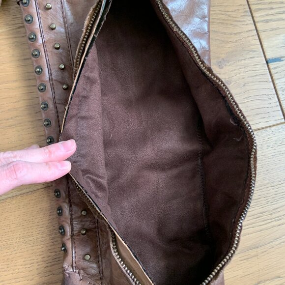 Vince Camuto Bollo Distressed Leather Studded Riding Boots Brown Size 8B/38 - Picture 4 of 16